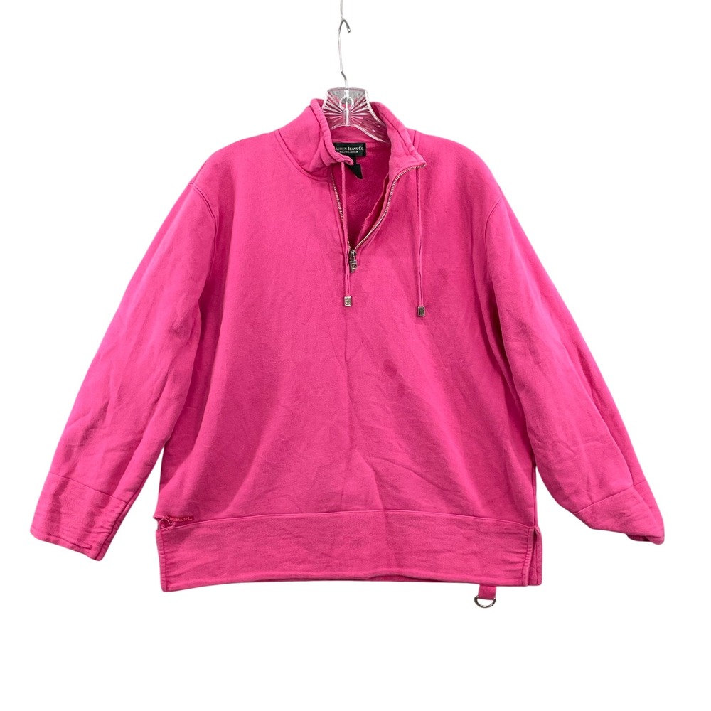 Lauren Jeans Co Sweatshirt Women XL Pink Fair Quarter Zip Cotton Pullover Preppy